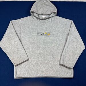 Vintage FILA Fleece Hoodie Grey Made in Canada Size L Fleece Pullover Logo Y2K